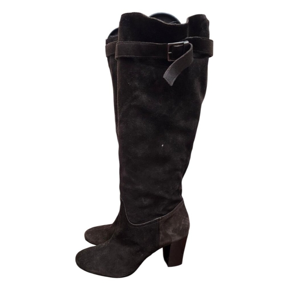 SAN FREDIANO Brown Suede Leather Knee High Heeled Boots US 7 Made In Italy - Picture 6 of 15